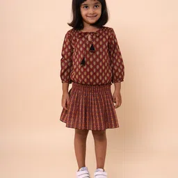 Sangria Girls Ethnic Motifs Printed Pure Cotton Fit & Flare Dress-picture-19