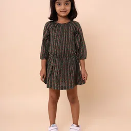 Sangria Girls Ethnic Motifs Print Pure Cotton Puff Sleeve Blouson Dress-image-45
