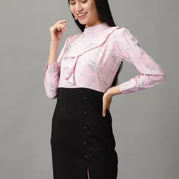 SHOWOFF Abstract Printed Long Sleeves Sheath Dress image 4