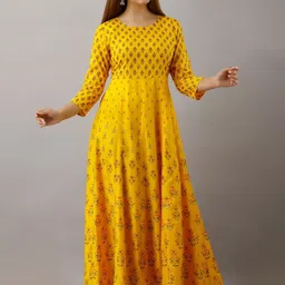 ftDiva Ethnic Motifs Printed Round Neck Anarkali Flared Fit and Flare Ethnic Dresses image 3