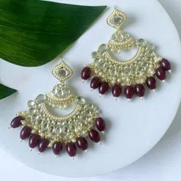 I Jewels Gold-Plated Stones & Beads Studded Contemporary Drop Earrings image 1