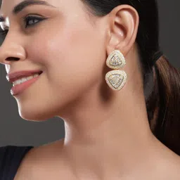 Rubans 24 K Gold-Plated Aaa Cubic Zirconia Studded Premium Drop Earrings image 1