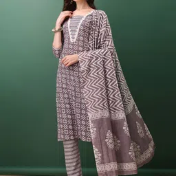 KALINI Ethnic Motifs Printed Regular Straight Kurta With Trousers & Dupatta image 1