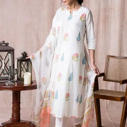 Anni Designer Women Floral Printed Regular Kurta with Trousers & With Dupatta image 4