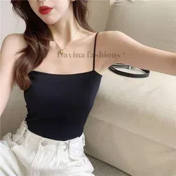 davina fashions Women's Girls Thin Strap Sling Spaghetti Tank top Comfortable Camisole Crop top Free Size (28 to 32) Bust Size image 2