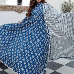 Lavanya The Label Women Navy Blue & White Printed Kurta with Palazzos & Dupatta image 4