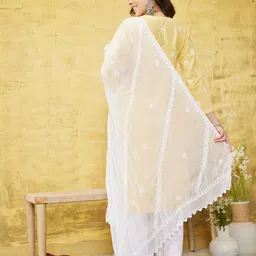 ADA Ethnic Motifs Embroidered Lucknowi Chikankari Chiffon Dupatta image 5
