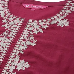 Varanga Women Magenta Yoke Design Kurta with Trousers & With Dupatta image 2