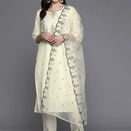 Indo Era Women Ethnic Motifs Embroidered Regular Thread Work Kurta with Trousers & Dupatta image 5