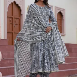 TOULIN Floral Printed Flared Kurta With Palazzos & Dupatta-image-25