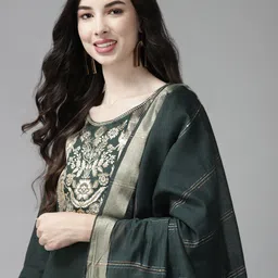 Indo Era Women Green Yoke Design Regular Kurta with Palazzos & Dupatta-picture-29