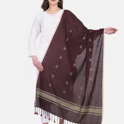 THE WEAVE TRAVELLER Maroon & Grey Woven Design Handloom Dupatta-picture-10