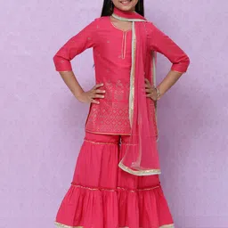 Biba Girls Fuchsia Embellished Kurtis with Sharara & Dupatta-picture-25