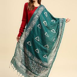 Dupatta Bazaar Women Teal & White Ethnic Motifs Printed Batik Dupatta-picture-6