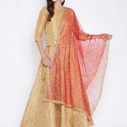 Clora Creation Red & Gold-Coloured Embroidered Dupatta with Sequinned-picture-32