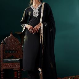 Varanga Women Ethnic Motifs Embroidered Regular Mirror Work Kurta with Trousers & With Dupatta-picture-32