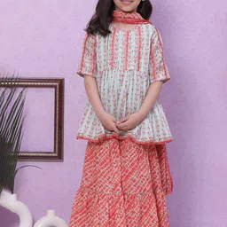 Biba Girls Floral Printed Gotta Patti Pure Cotton Kurta & Sharara With Dupatta-picture-23