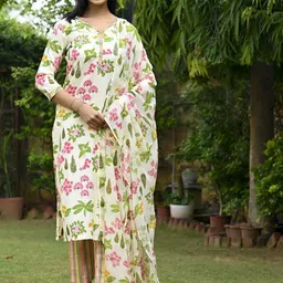 GoSriKi Floral Printed V-Neck Straight Kurta With Trouser And Dupatta-picture-35