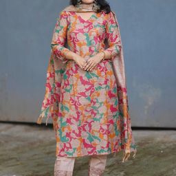 GoSriKi Floral Printed V-Neck Straight Kurta With Trouser And Dupatta-picture-43