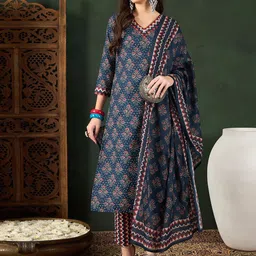 KALINI Floral Printed Straight Kurta With Trousers & Dupatta-picture-12