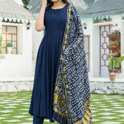 PHEETA Women Blue Empire Kurta with Trousers & With Dupatta-image-13