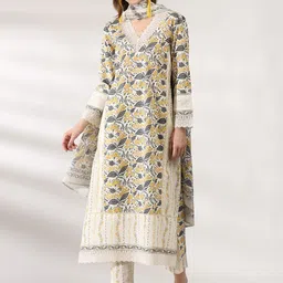 Anouk Floral Printed Regular Thread Work Pure Cotton Kurta With Trousers & Dupatta-picture-14