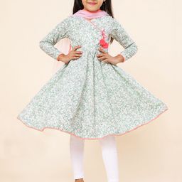 A.T.U.N. Girls Floral Printed Angrakha Pure Cotton Kurta With Dupatta-picture-24
