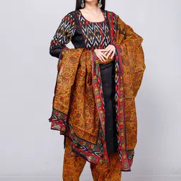 Jevi Prints Paisley Printed Pure Cotton Kurta with Patiala & Dupatta image 1