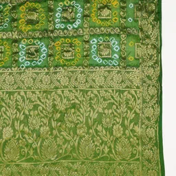 Dupatta Bazaar Olive Green & Blue Woven Design Tie and Dye Dupatta image 2