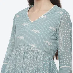 Biba Women Blue Printed Panelled Kurta with Patiala & Dupatta image 2