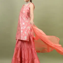 Vishudh Women Floral Viscose Rayon Kurta with Palazzo and Dupatta image 2