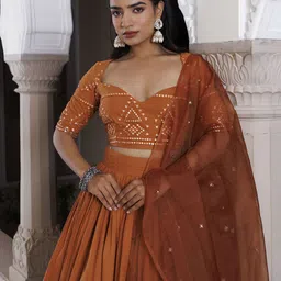 Ragavi Embellished Square Neck Cotton Ready to Wear Lehenga & Blouse With Dupatta image 3