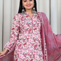 Vidraa Western Store Floral Printed Chanderi Cotton Kurta & Trousers With Dupatta image 3