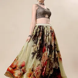 SAPTRANGI Printed Ready to Wear Silk Lehenga & Blouse With Dupatta image 5