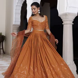 Ragavi Embellished Square Neck Cotton Ready to Wear Lehenga & Blouse With Dupatta image 2