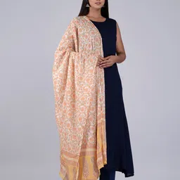 HERE&NOW Yellow & White Floral Printed Cotton Dupatta image 3