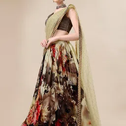 SAPTRANGI Printed Ready to Wear Silk Lehenga & Blouse With Dupatta image 4