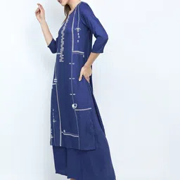 Vishudh Women Blue Printed Straight Kurta with Palazzo image 5