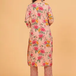BAESD Floral Printed Tie-Up Neck Straight Kurta With Trousers & Dupatta image 4