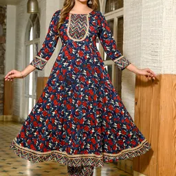 KALINI Floral Printed Anarkali Kurta & Trousers With Dupatta image 5