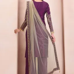 Inddus Purple Ethnic Motifs Embroidered Kurta & Trousers With Dupatta image 5