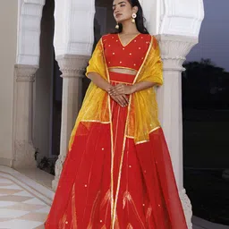 Ragavi Embroidered V-Neck Cotton Ready to Wear Lehenga & Blouse With Dupatta image 3