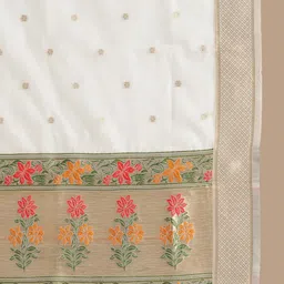 KAVINDI Ethnic Motifs Woven Design Chanderi Cotton Kurta With Trousers & Dupatta image 5