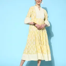 Juniper Ethnic Motifs Printed Lace Inserts Detail Tiered Midi Fit & Flare Ethnic Dress-picture-20
