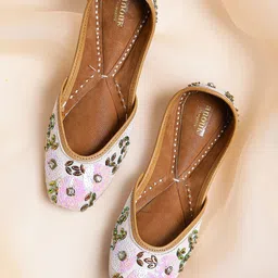Anouk Women Pink & Blue Embellished Mojaris with Iridescent Effect-image-64