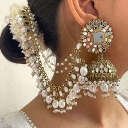 ISHKAARA Gold-Plated Kundan & Beaded-Studded Maang Tika and Earrings-picture-31