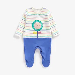 mothercare Infant Girls Blue & White Striped Sleepsuit With Embroidered Detail-picture-44