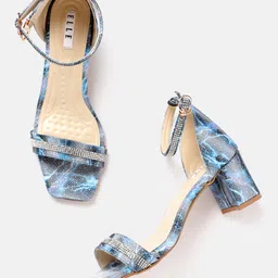 ELLE Women Abstract Printed Mid-Top Party Block Heels with Embellished Detail-picture-28