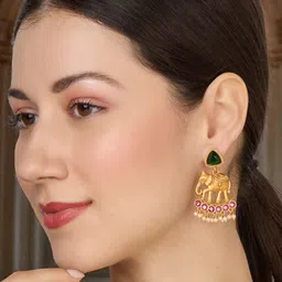 OOMPH Artificial Stones Studded & Beaded Animal Shaped Drop Earrings image 3