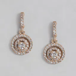 I Jewels Rose Gold & White Rose Gold Plated AD Studded Drop Earrings image 3